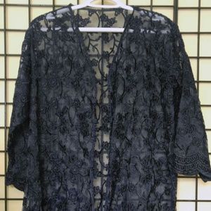 Navy Blue Hollow-Out Embroidered Evening Cardigan